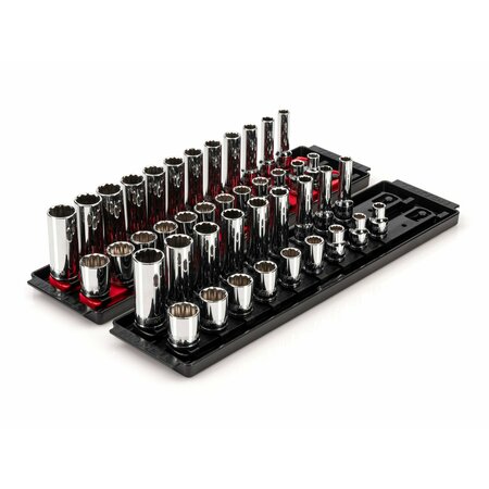 TEKTON 3/8 Inch Drive 12-Point Socket Set with Rails, 42-Piece (5/16-3/4 in., 8-19 mm) SHD91219